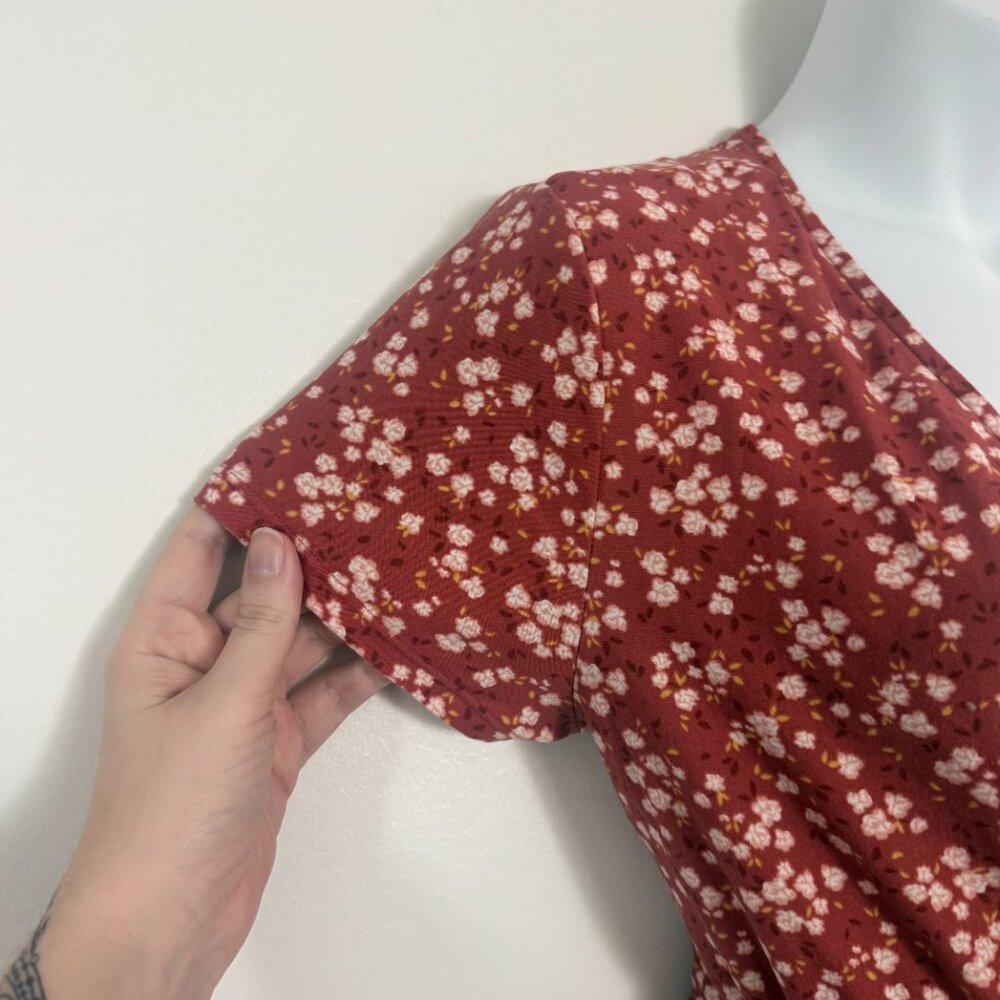 No Boundaries Rust Floral Wrap Dress | Flowy | Tie Back | Size L (11–13) - Picture 8 of 12